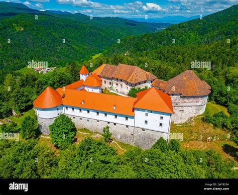 Aerial View Of Turjak Castle In Slovenia Stock Photo Alamy