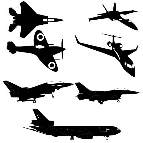 Set Of Silhouettes Of Passenger Airplane And Military Aircraft Logos