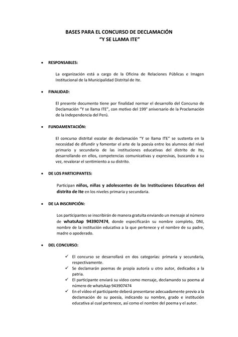 Declamacionbases Bases Para El Concurso De Declamacin