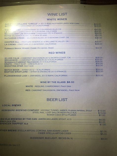 Menu at Bascom Lodge, Lanesborough, 30 Rockwell Rd