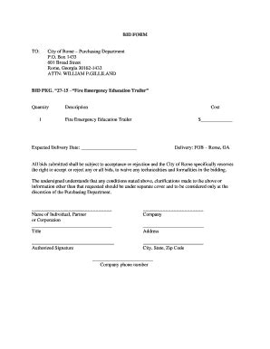 Fillable Online Addendum Revised Bid Form Bid Declaration Pdf