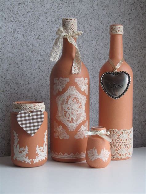 Flessen Potjes Met Gesso Bewerkt Wine Bottle Crafts Bottle Crafts