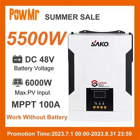 5500w 230vac 48vdc Off Grid Hybrid Solar Inverter Built Mppt 100a Charger Controller Max Pv