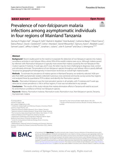 Pdf Prevalence Of Non Falciparum Malaria Infections Among