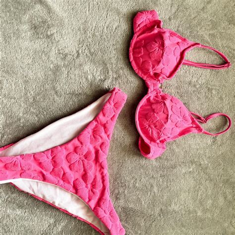 Pink Flowers Bikini Set Depop