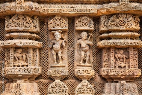 Ancient Stone Carvings And Artwork On The Wall Of Konark Sun Temple