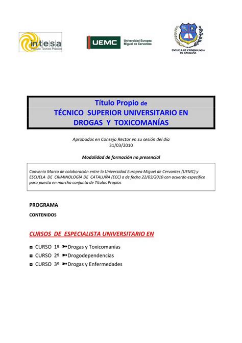 Pdf T Tulo Propio T Cnico Superior Universitario En Drogas Y