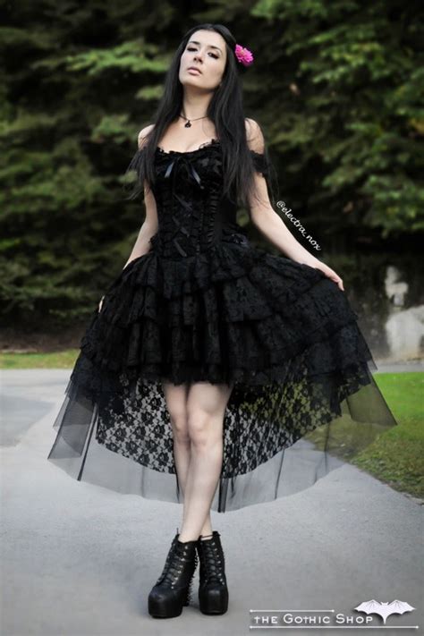 Ophelie Black Satin Flocked Corset Dress By Burleska Gothic Clothing