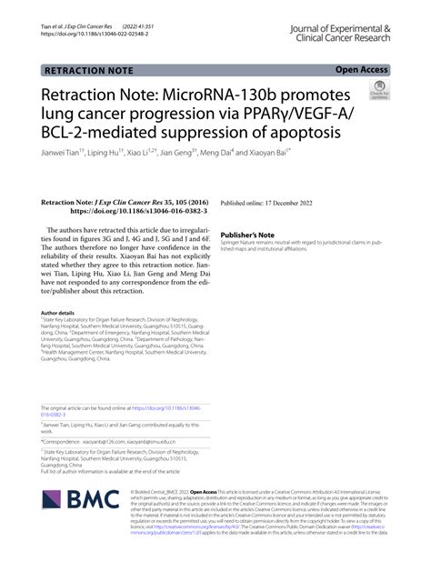 Pdf Retraction Note Microrna 130b Promotes Lung Cancer Progression