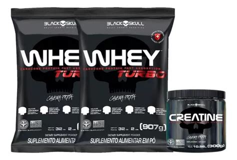 Combo 2x Whey Protein Creatina 100 Pura 300g Black Skull Sabor