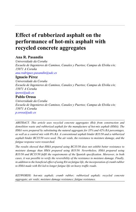 PDF Effect Of Rubberized Asphalt On The Performance Of Hot Mix Asphalt With Recycled Concrete