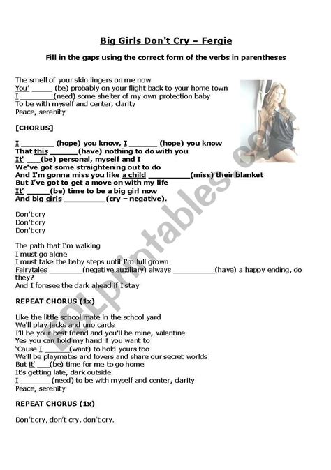 Big Girls Dont Cry Fergie Esl Worksheet By Netitos