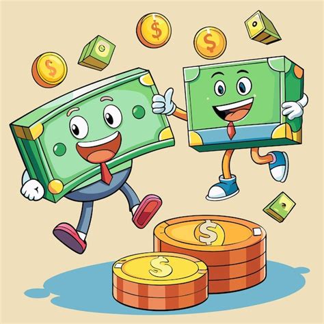 Divertida ilustración vectorial de dibujos animados de dinero flotante