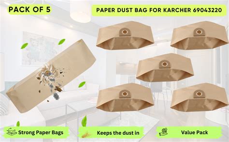 FIND A SPARE 5 Pack Brown Paper Filter Bags For Kärcher 69043220 Wet