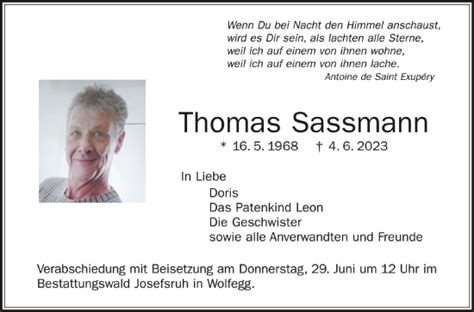 Traueranzeigen Von Thomas Sassmann Schwaebische De Trauerportal