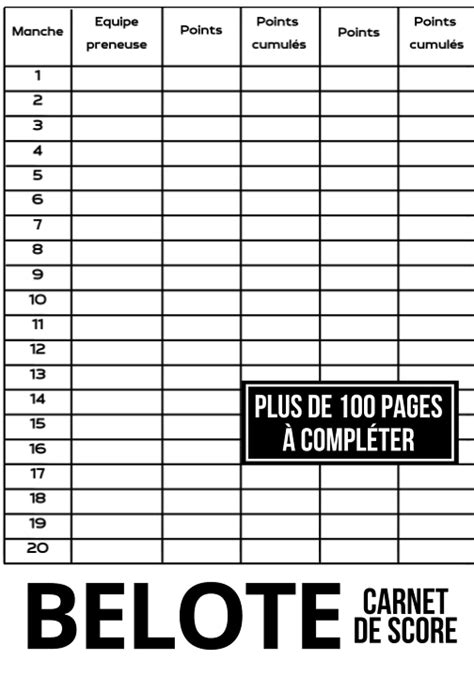 Buy Belote Carnet De Score Cahier Pour Noter Les Points De Votre Jeu