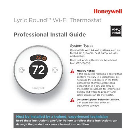 Pdf Lyric Round Wi Fi Thermostat Professional Install Guide Not