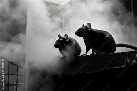 Black and white Photography of Rats in the Fog Carrier of the plague in the Middle ...