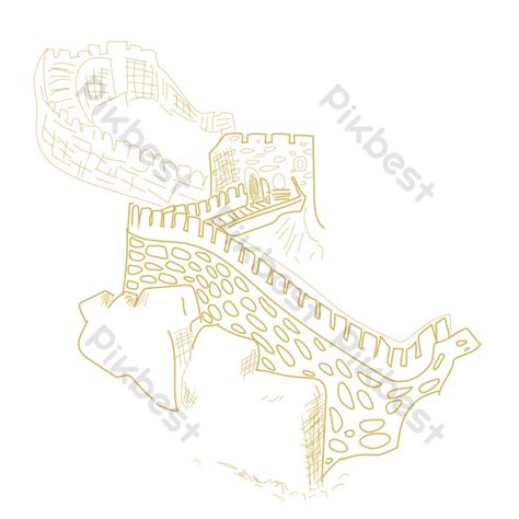 Golden Drawing Great Wall PNG Images | PSD Free Download - Pikbest