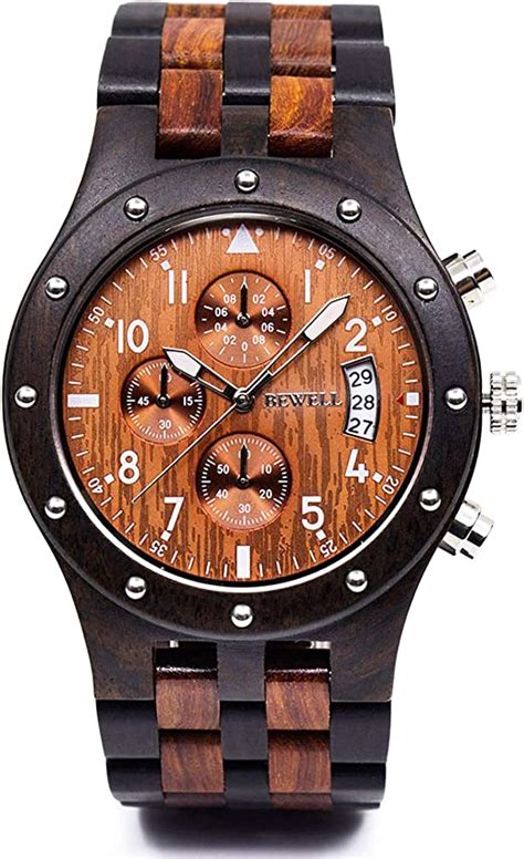 Amazon Bewell W D Sub Dials Wooden Watch Quartz Analog Movement