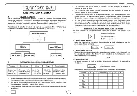 Estructura Atomica QuÍmica Nm QuÍmica I Estructura AtÓmica 1 ¿quÉ Es El Átomo Es La