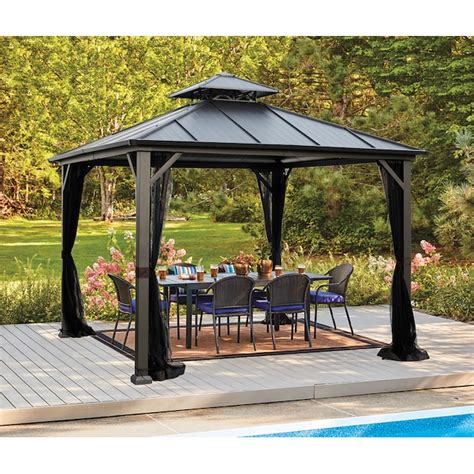 Allen Roth 10 Ft X 10 Ft Light Black Steel Frame Gazebo With Hardtop