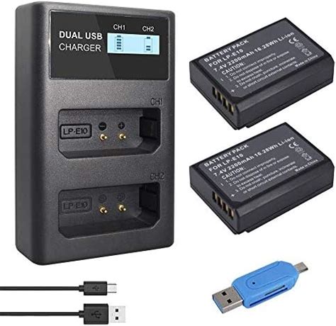 DuraPro 2Packs LP E10 Battery Slim LCD Dual USB Charger For Canon LP