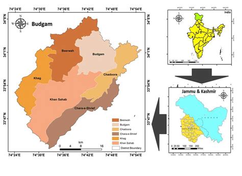 Map highlighting the study area, District Budgam, Jammu and Kashmir ...