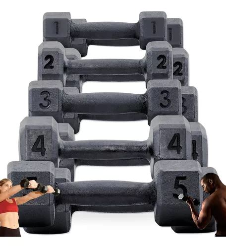 10 Halteres Sextavados Pares 1 2 3 4 5 Kg Dumbbell Kit Frete grátis