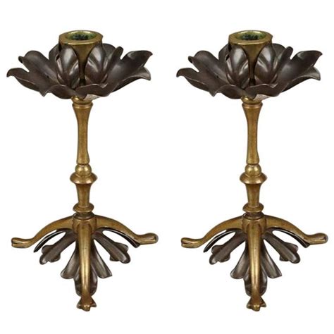 Pair Of Brass And Copper Candlesticks By W A S Benson For Sale At 1stdibs