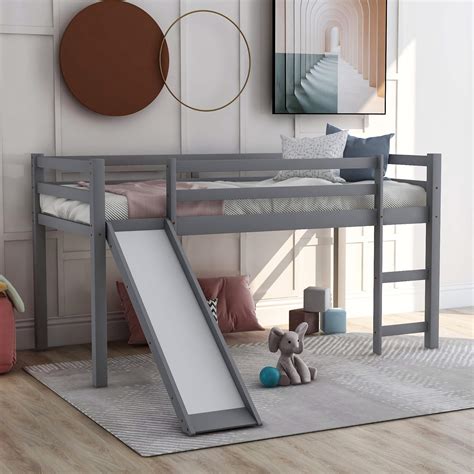 Twin Loft Bed With Slide And Ladder For Kidstoddlers Loft Bed Twin