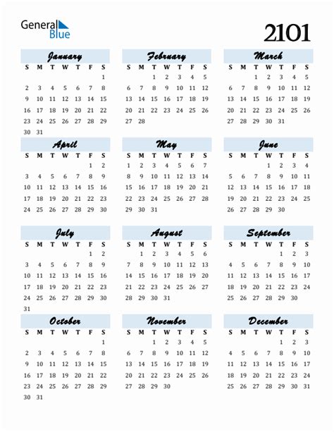 Free 2101 Calendars in PDF, Word, Excel