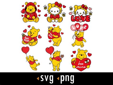 Winnie The Pooh Bee Mine Svg Valentine Day Svg Heart Svg Png Cut