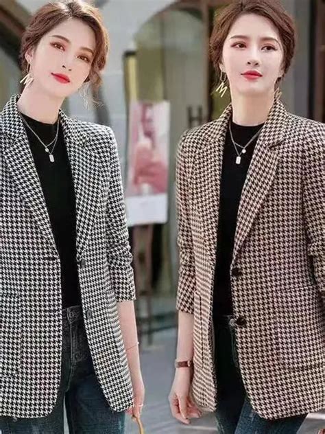 Cl Ssico Mulheres Preto E Branco Houndstooth Jacket Blazer Moda New