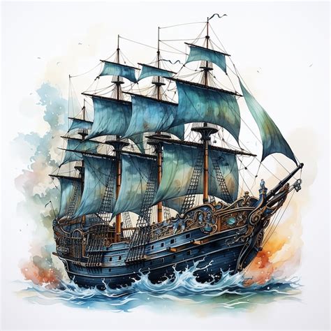 Premium Photo | Watercolor Nautical Pirate Ship Tattoo Design