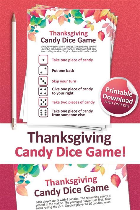 Thanksgiving Candy Dice Game Thanksgiving Games Thanksgiving Etsy