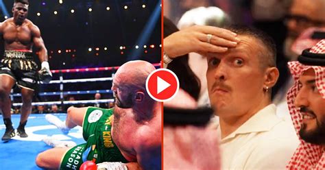 Footage Captures Usyk S Live Reaction To Tyson Fury Getting Knocked Down By Ngannou