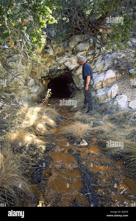 Hiker At Old Copper Mine Shaft Keystone Canyon In New York Mountains