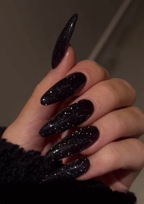 Attractive Black Nail With Stones Easy Nail Art Long Black Nails