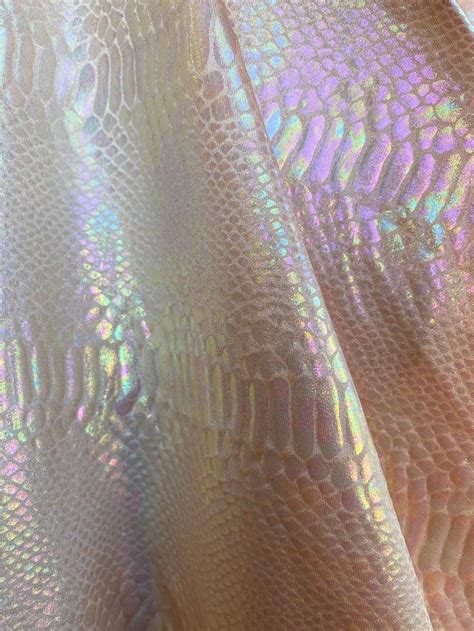 Iridescent Snake Foil Print on Light Nude Nylon Spandex Fabric 4 Way Stretch Sold by the Yard ...