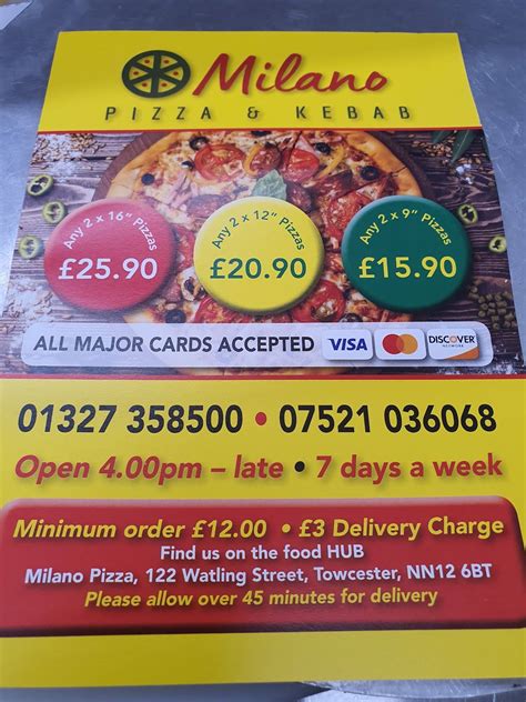 Menu At Milano Pizza Kebabs Pizzeria Towcester