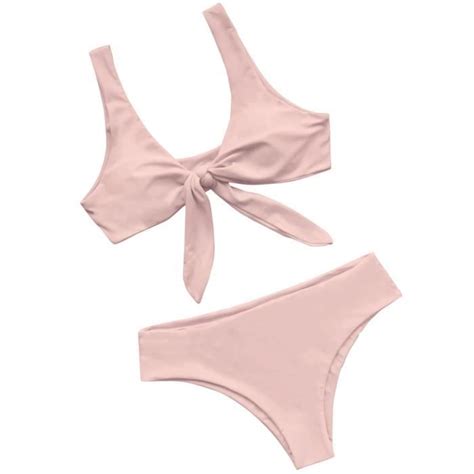 DE BAIN Ensemble bikini avec bretelles nouées couleur unie deux pièces pour femmes maillot de