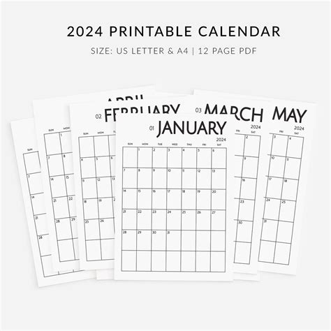 2024 Printable Monthly Calendar Minimal 2024 Calendar Portrait