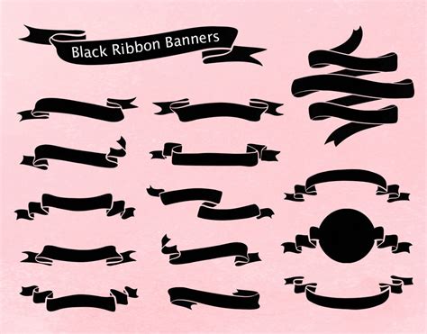 Digital Black Ribbon Banners Clipart Elements for Card | Etsy