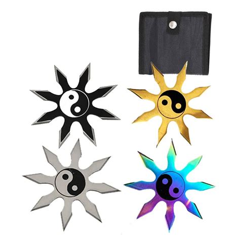 4 Pc Set 8 Point Black Silver Ying Yang Shuriken Throwing Ni