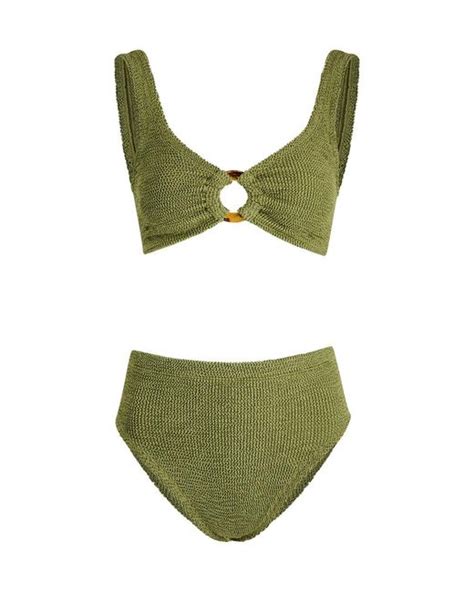 Hunza G Nadine Cut Out Seersucker Bikini In Green Lyst