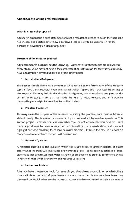 Research Proposal Guide A Brief Guide To Writing A Research Proposal