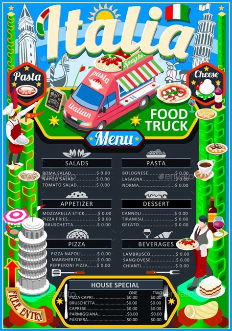 Food Truck Menu Street Food Pizza Festival Vector | Food truck menu ...