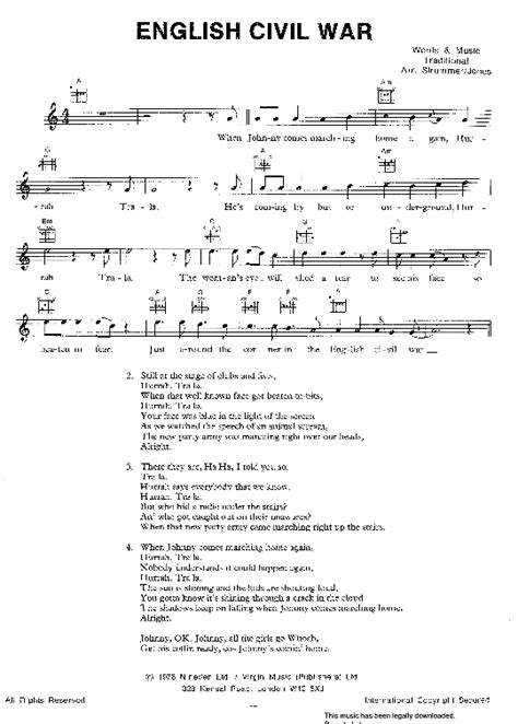 English Civil War Melodie And Akkorde Pdf Noten Von The Clash In A Moll