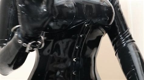Fully Encased Silicone Doll In Rubber Plays With Silicone Pussy And